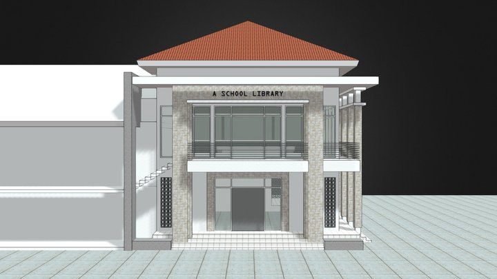 A Library Attached to a School Building 3D Model