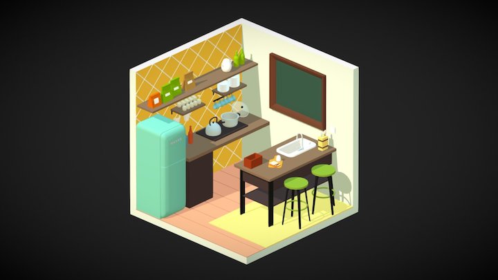Lowpoly Kitchen 3D Model