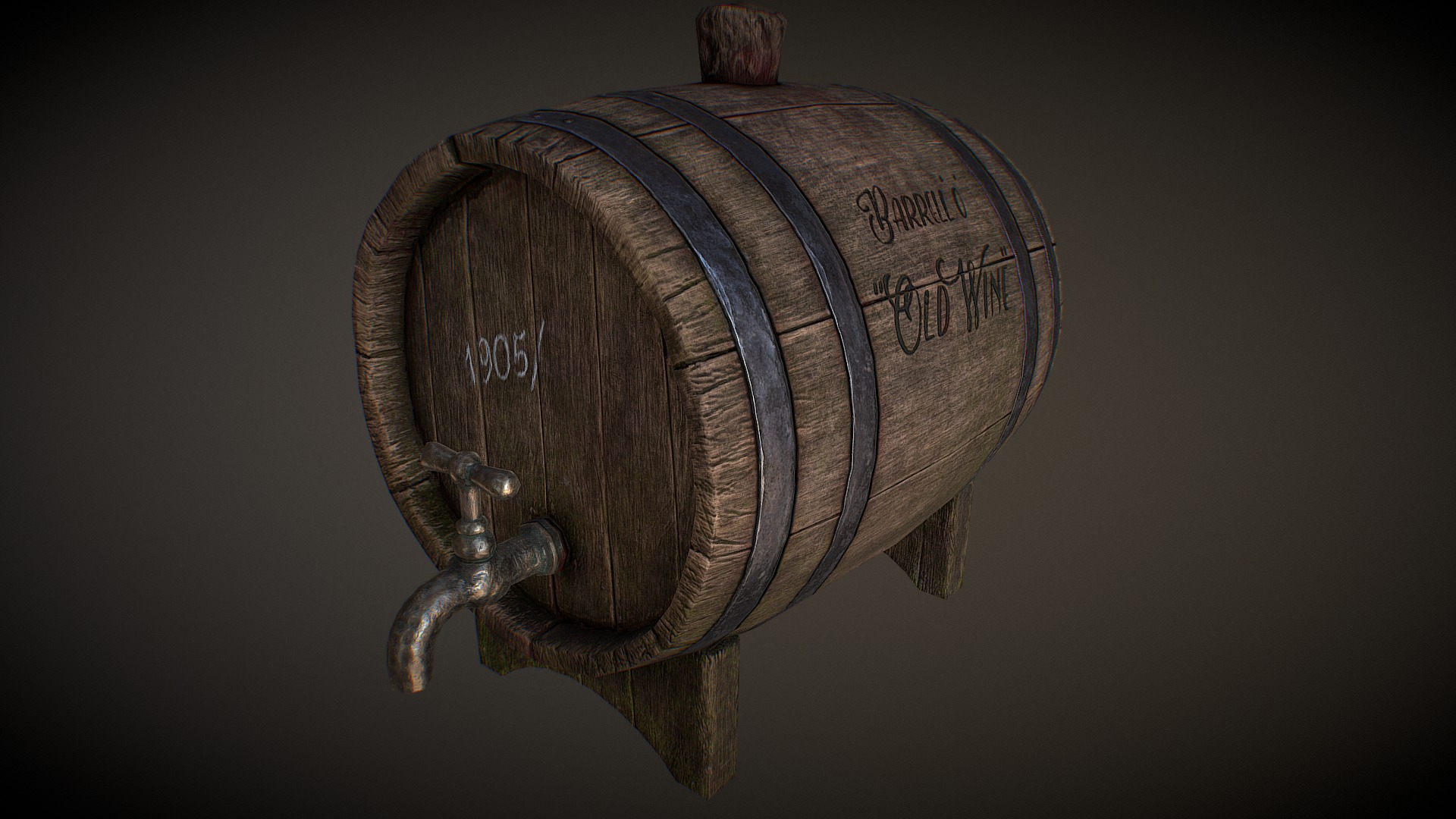 3D model Old barrel of wine - This is a 3D model of the Old barrel of wine. The 3D model is about a close-up of a barrel.