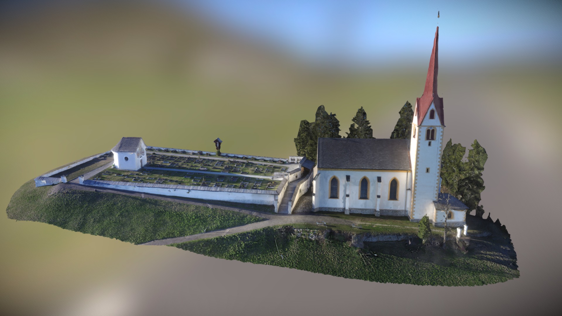 3D model St. Jakobs Pfarrkirche Strassen - This is a 3D model of the St. Jakobs Pfarrkirche Strassen. The 3D model is about a building on a small island.