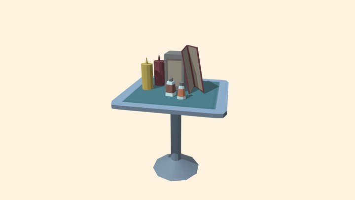 Conjunto Mesa Lanchonete Lowpoly 3D Model