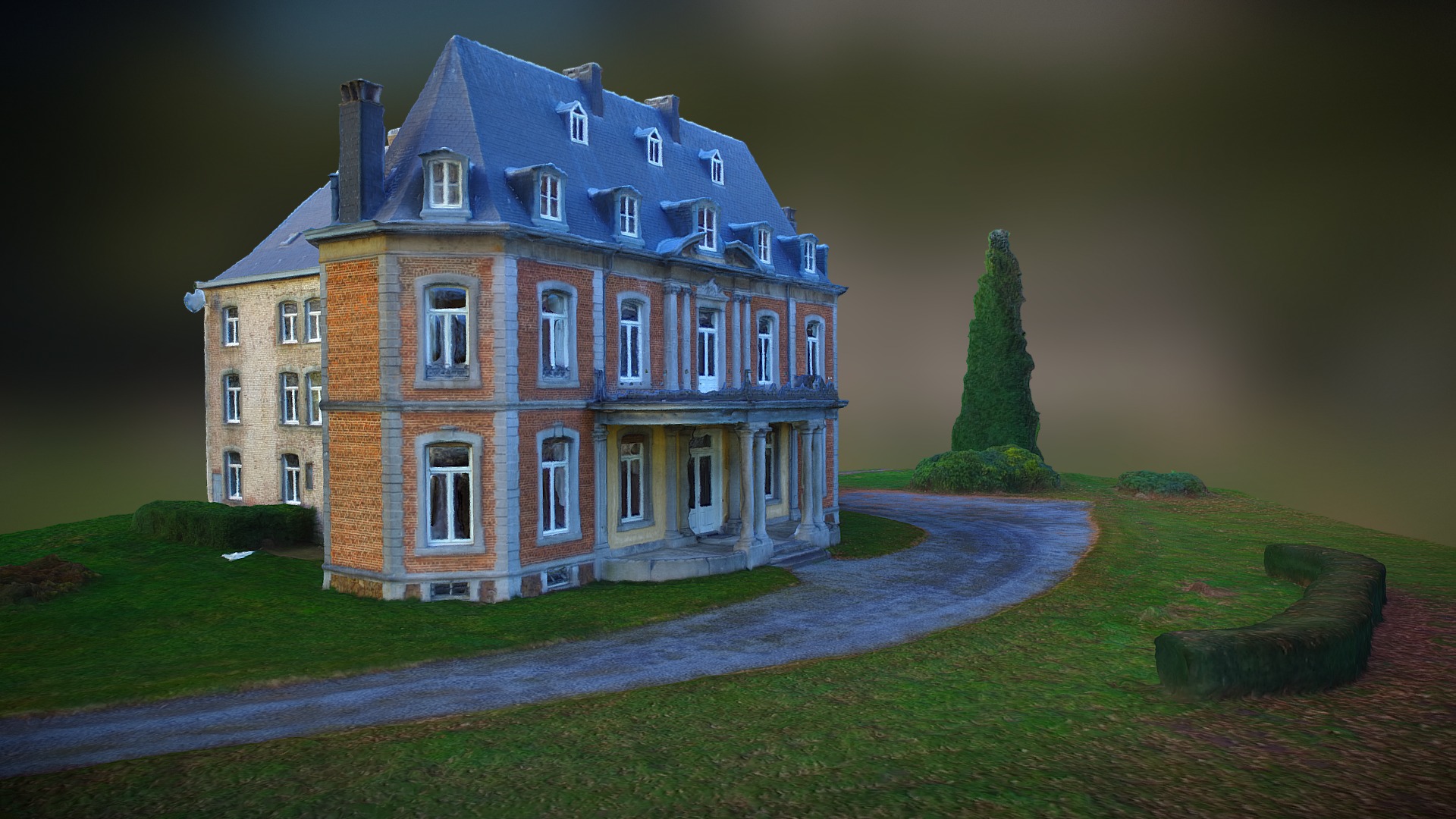 3D model Château De La Louveterie – Limbourg - This is a 3D model of the Château De La Louveterie - Limbourg. The 3D model is about a house with a large lawn.