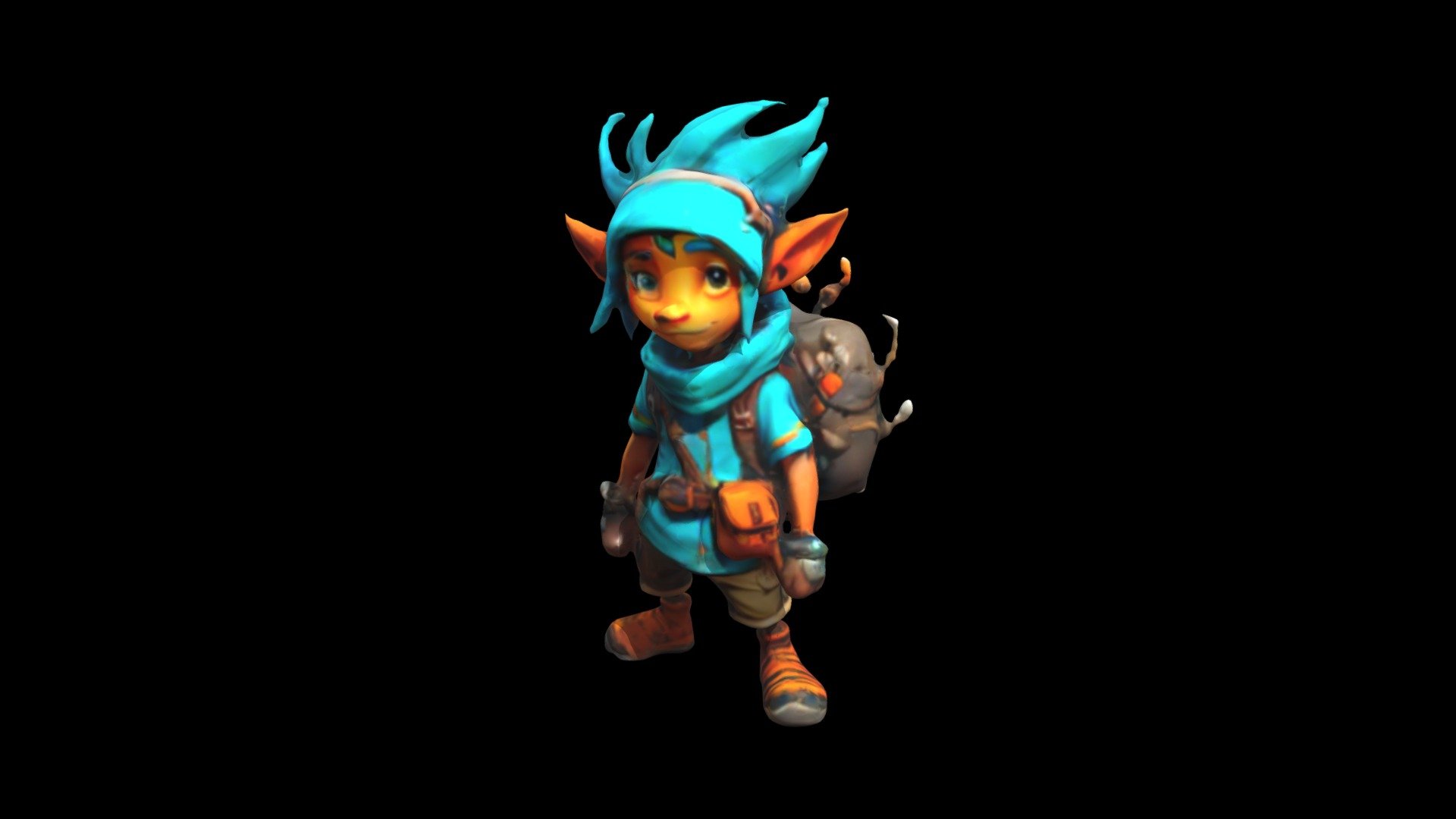 a cartoon character with blue hair and orange - Download Free 3D model ...