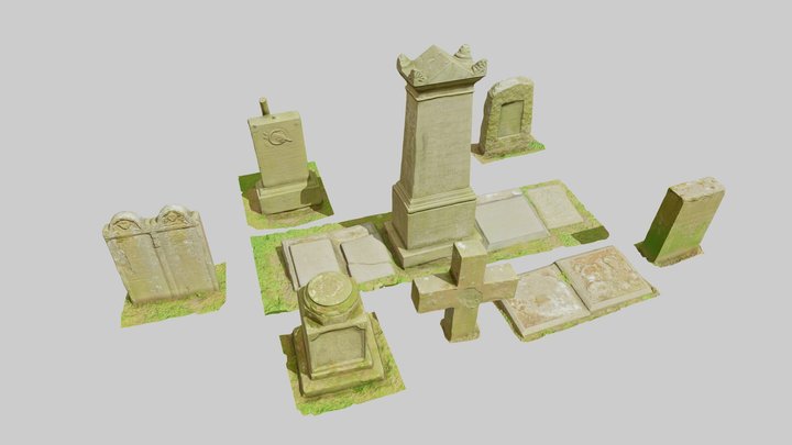 Gravestones Old Scan Processed Set 3D Model