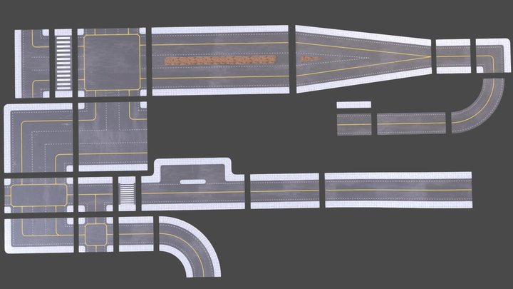 Modular Asphalt Road Kit 3D Model