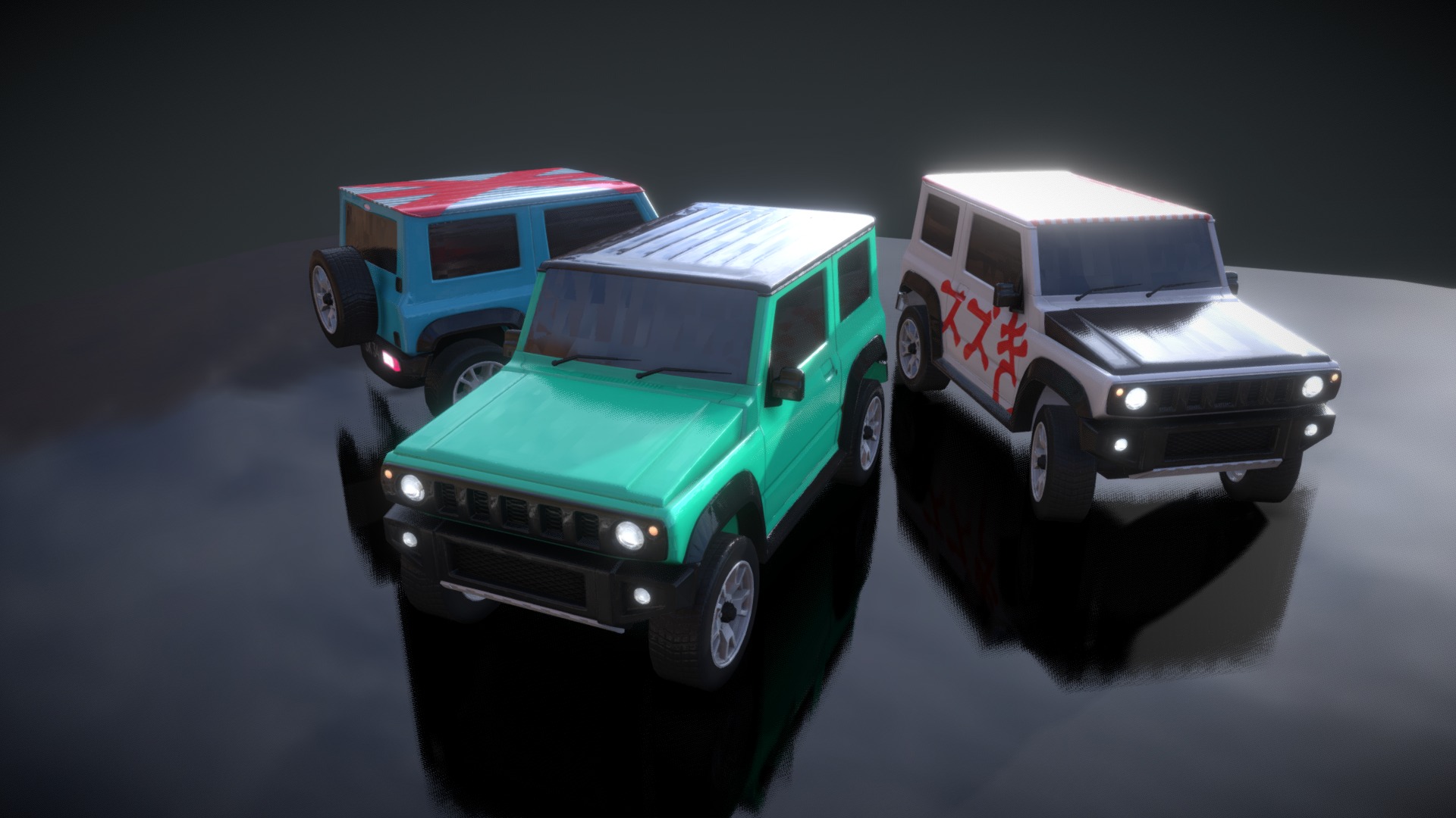3D model Suzuki Jimny 2019 - This is a 3D model of the Suzuki Jimny 2019. The 3D model is about toy trucks on a surface.