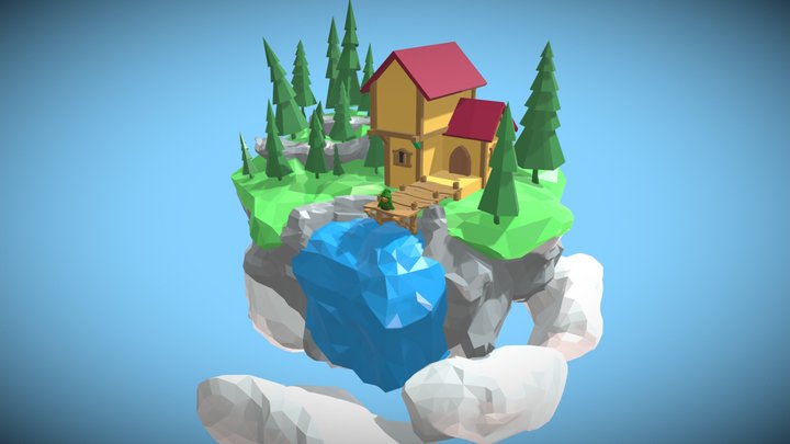 Low Poly Floating Island 3D Model