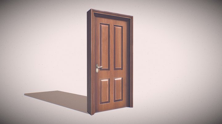 Mid-poly Wooden Door with Animations 3D Model