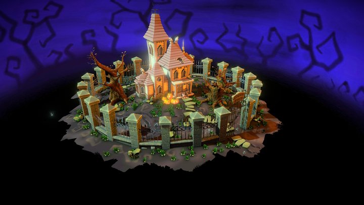 Cartoon Spooky House Halloween 3D Model