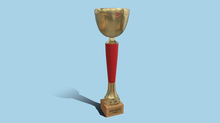 Detailed Gold Trophy - Red Stem & Wooden Base 3D Model