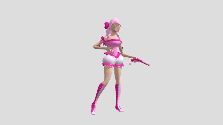 Pink Ribbon Gun Girl 3D Model