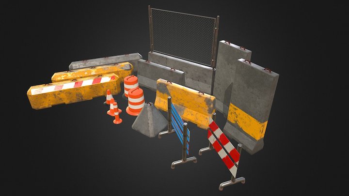 Barrier & Traffic Cone Pack 3D Model