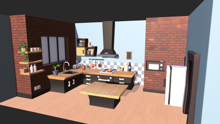 Kitchen Lowpoly V2 3D Model