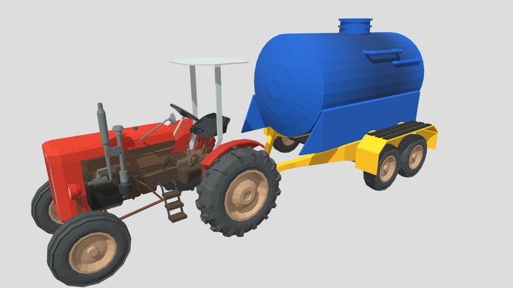 Tractor With Tank– Low Poly 3D Model 3D Model