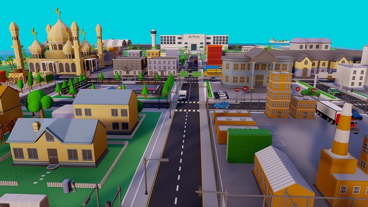 Low Poly city – Modello 3D gratuito STL