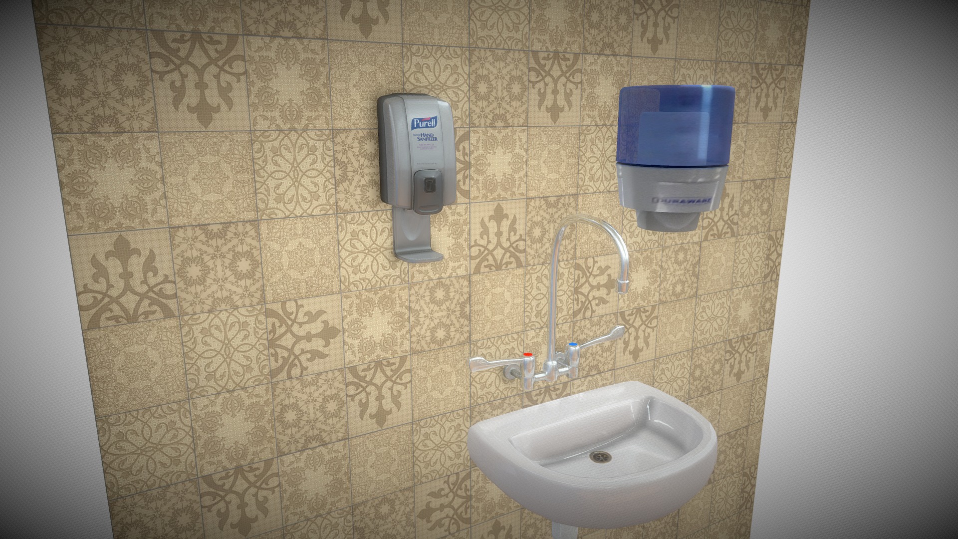 3D model purell hand Sanitizer full with basin - This is a 3D model of the purell hand Sanitizer full with basin. The 3D model is about a bathroom with a sink and a toilet.
