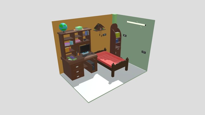 Low poly isometric room 3D Model
