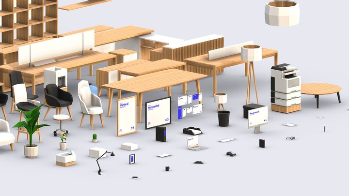 Modern Minimal Office Furniture Pack 3D Model