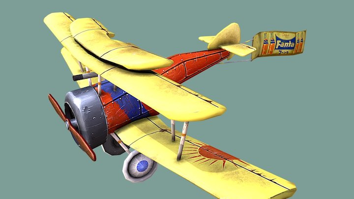 stylized ww1 plane with fanta banner 3D Model