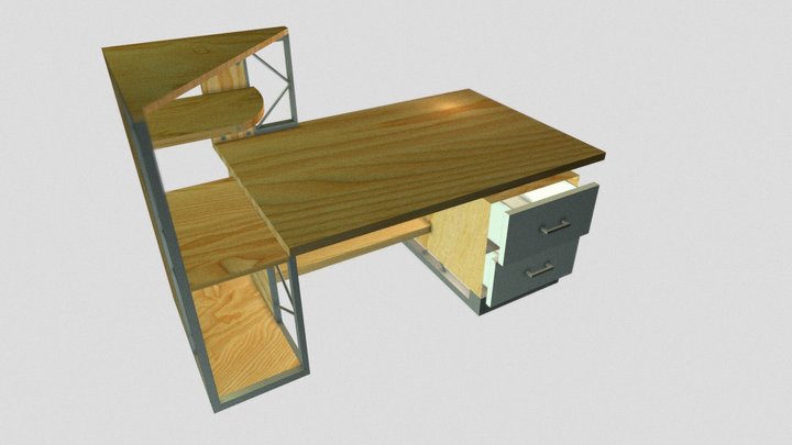 Wood Desk-Rigged-Animated 3D Model