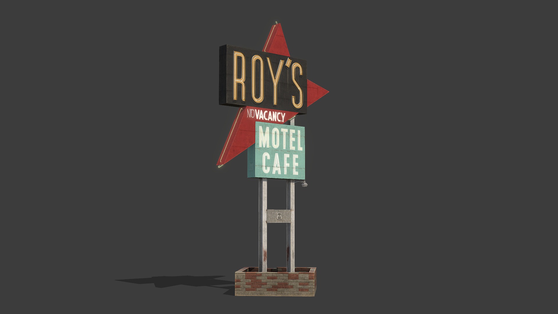 3D model Roy’s Motel Cafe Sign - This is a 3D model of the Roy's Motel Cafe Sign. The 3D model is about text.