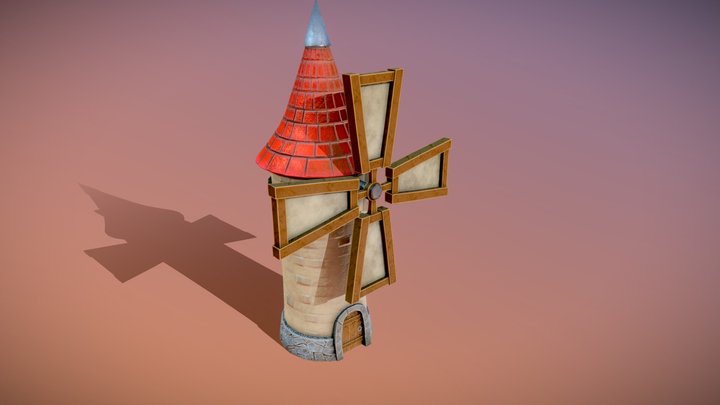 Stylized Wooden Windmill 3D Model
