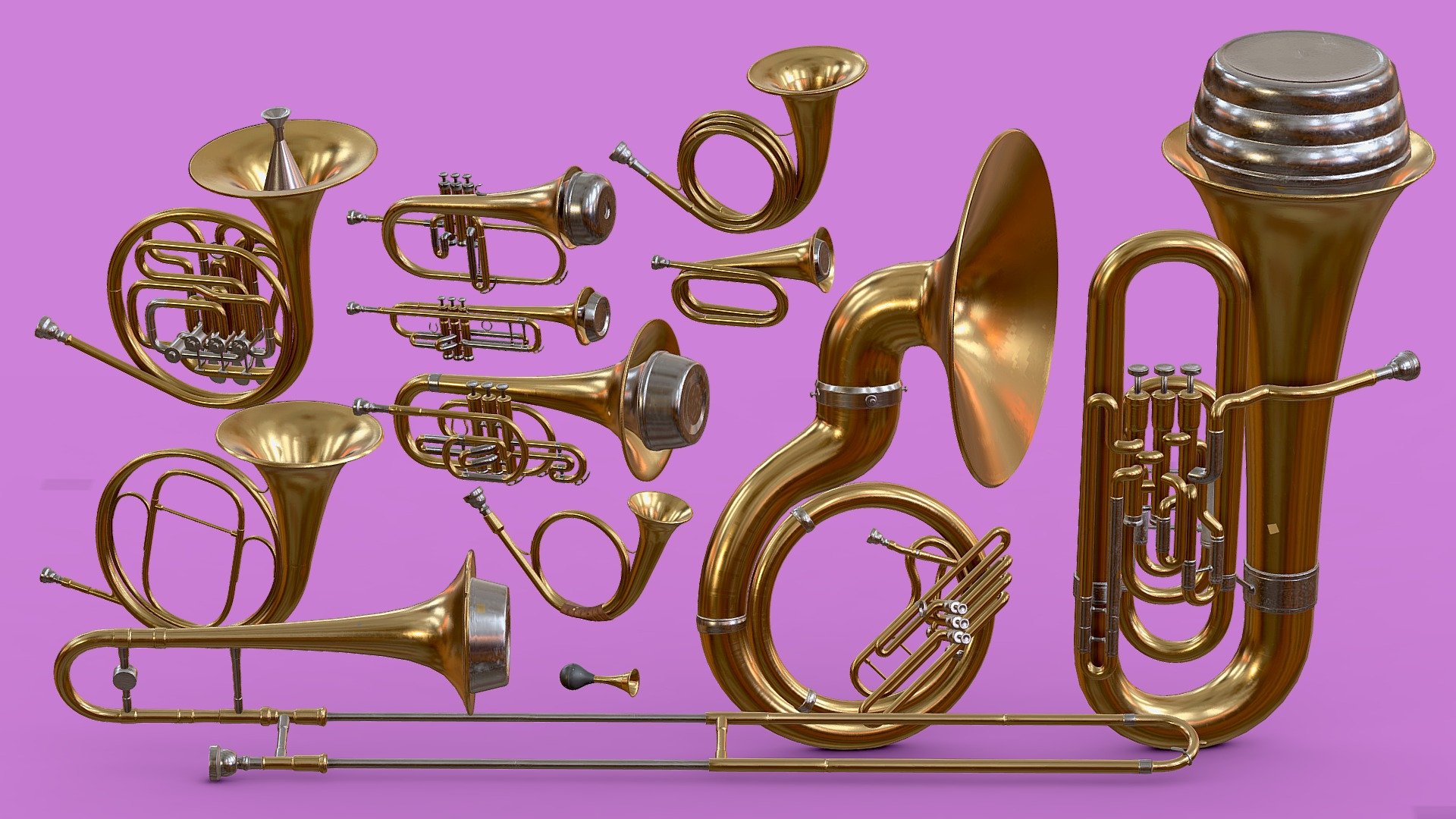 Brass Instrument Collection - Buy Royalty Free 3D model by