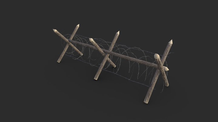 Barbed wire fence WWII 3D Model
