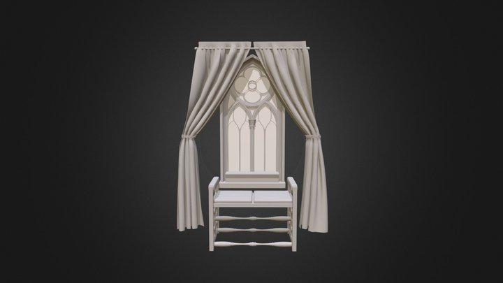 Window with curtains and Bench 3D Model