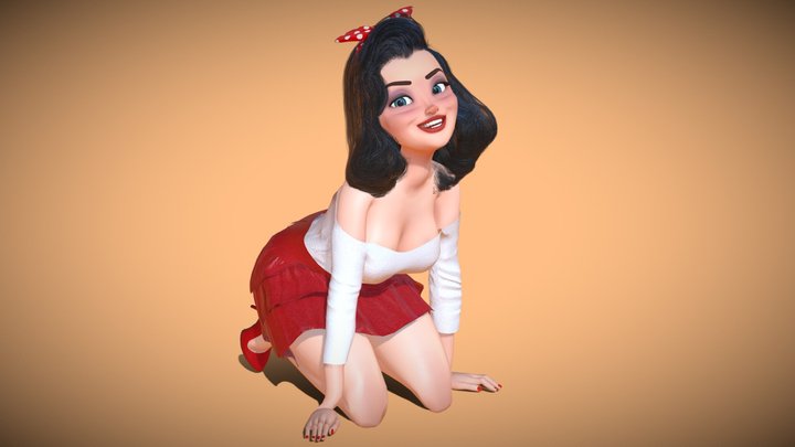 Stylized Sexy Pinup Game Girl Character (Rigged) 3D Model