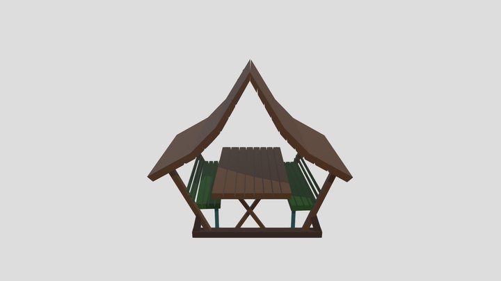 Low Poly Gazebo and Bench 3D Model
