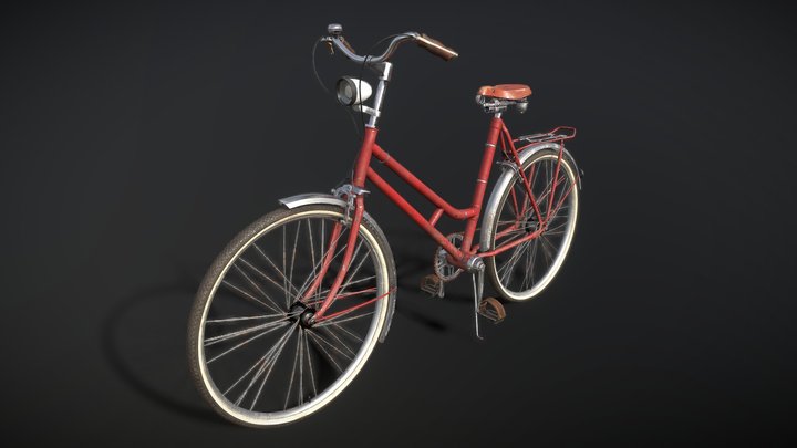 Red Used Bicycle 3D Model