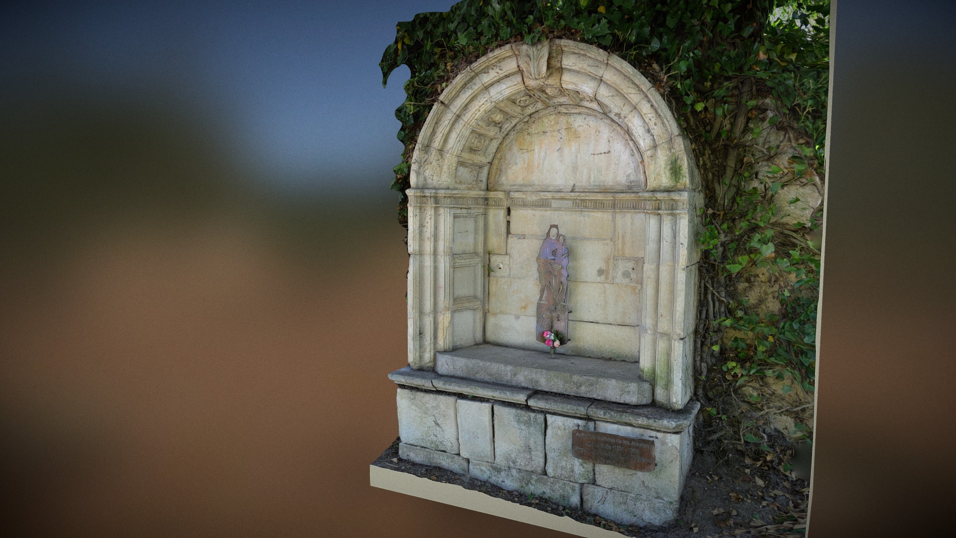 3D model Arcosolio, Monastery of San Zoilo - This is a 3D model of the Arcosolio, Monastery of San Zoilo. The 3D model is about a stone structure with a statue on it.