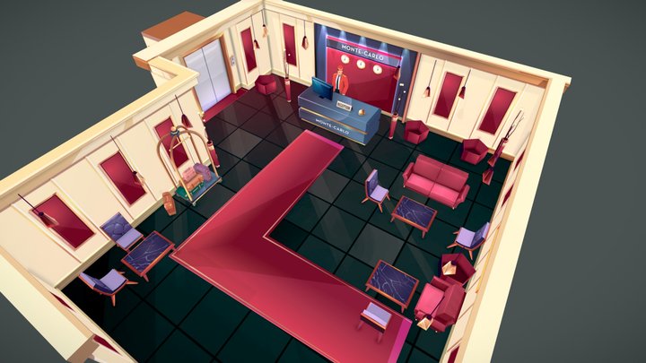 HOTEL LOBBY RECEPTION -  cartoon lowpoly assets 3D Model
