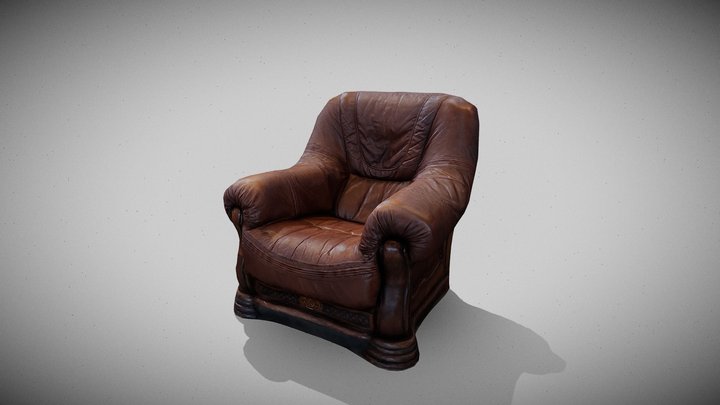 Vintage Leather Armchair Low Poly 3D Model