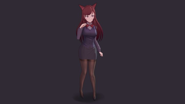 Cat Girl Secretary (Original Character) 3D Model