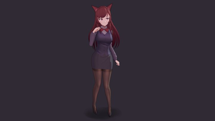 Cat Girl Secretary (Original Character) 3D Model