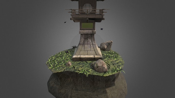 Japanese garden stone lamp 3D Model