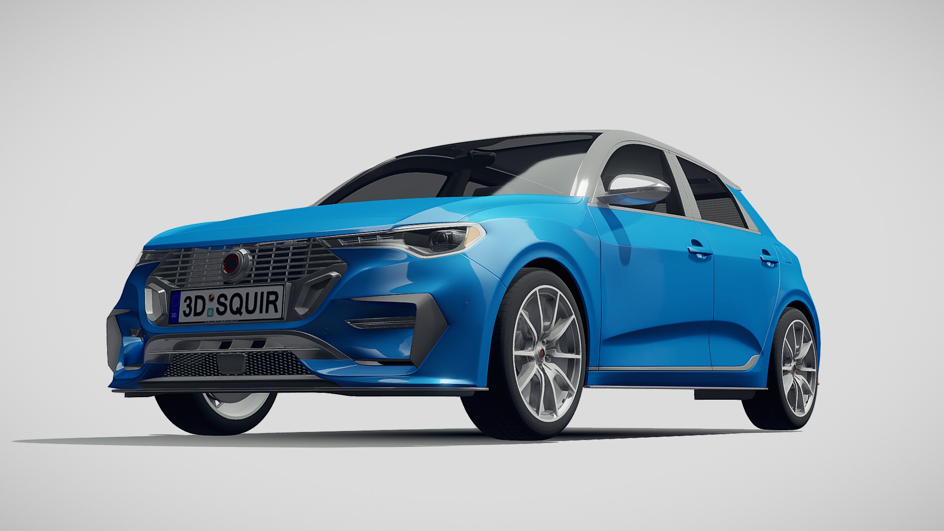 3D model Generic Hatchback 2019 - This is a 3D model of the Generic Hatchback 2019. The 3D model is about a blue car with a white background.