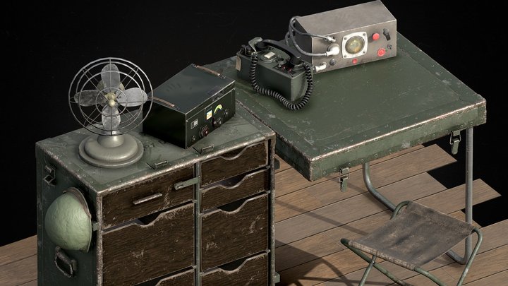 Military Desk Setup [WW2] 3D Model
