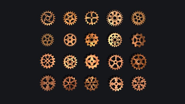 Free lowpoly steampunk gears pack 3D Model