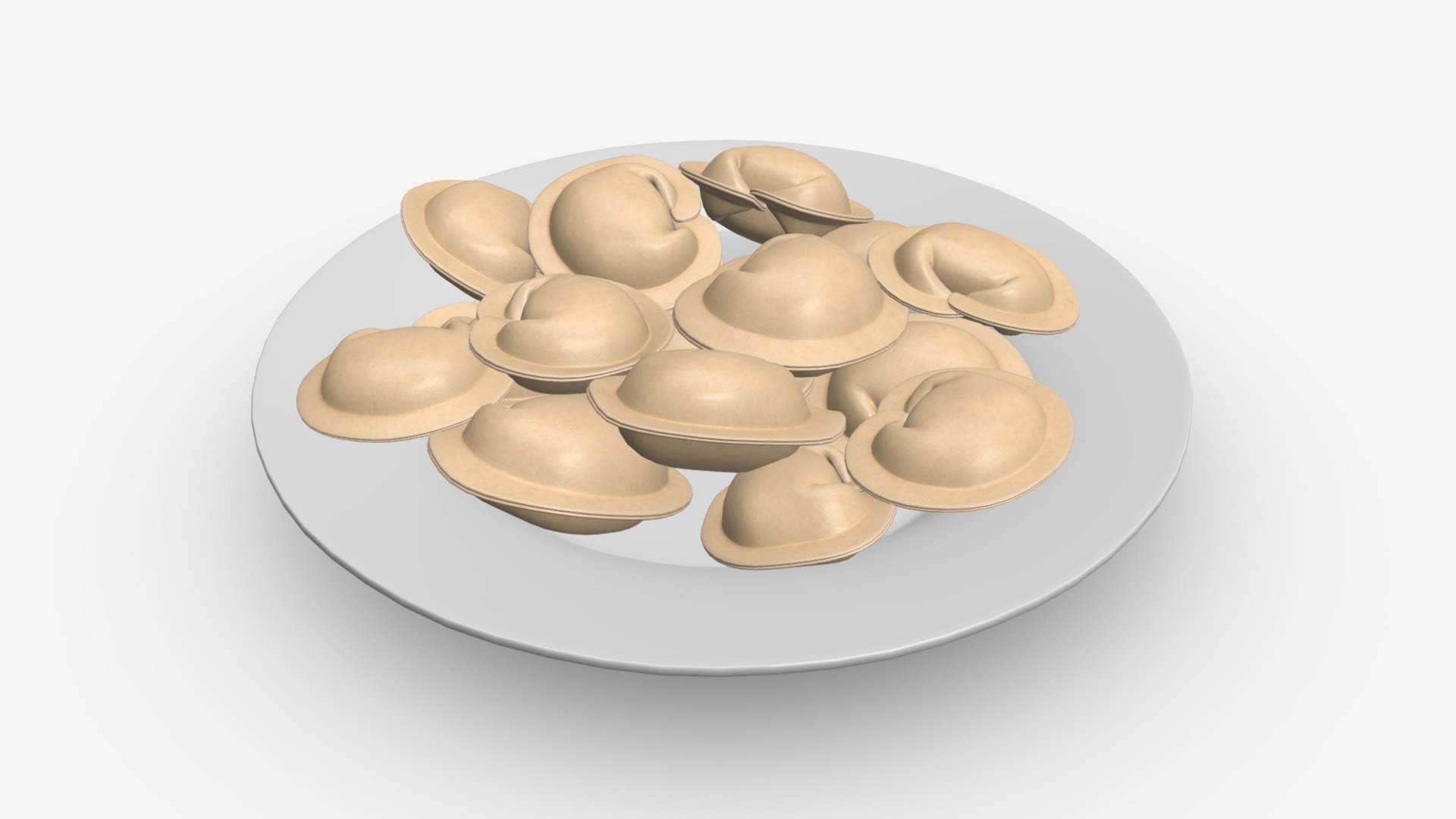 3D model Dumplings on white plate - This is a 3D model of the Dumplings on white plate. The 3D model is about a plate of coins.