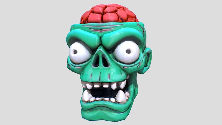 Stylized Zombie Head Low-Poly 3D Model