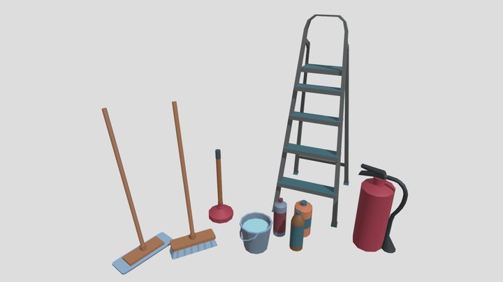 Conjunto Depósito lowpoly 3D Model