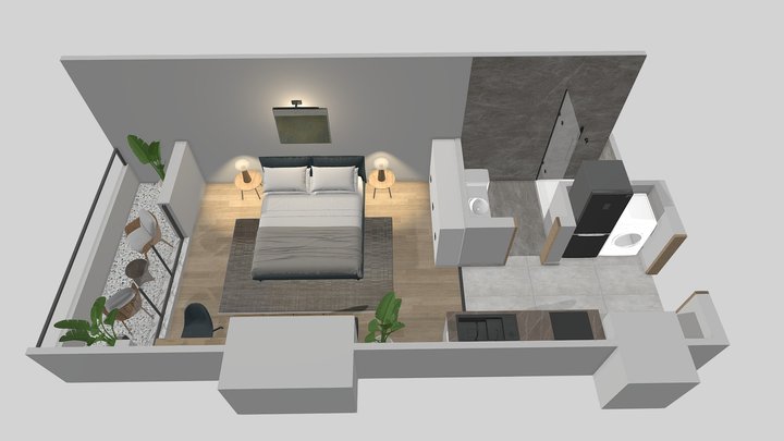Zameen Arx _ Studio Apartment 3D Model