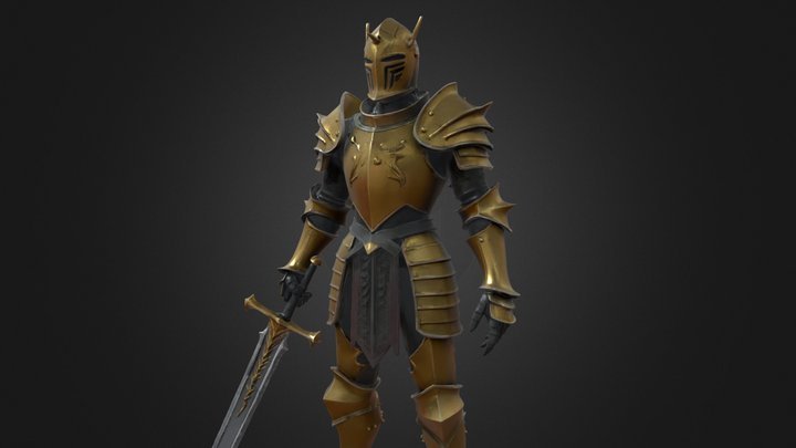 Gothic Black and Gold Knight with Giant Sword – Free 3D Model STL
