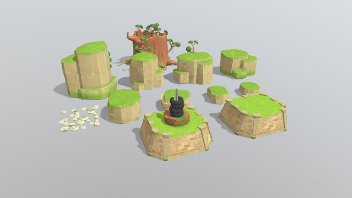 Stylized Rocks And Trees - Cartoon Assets 3D Model