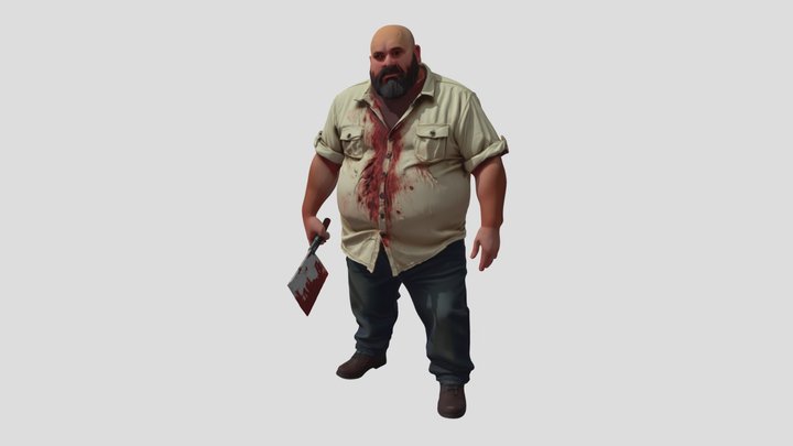 Horror Butcher Fat Killer Bloody Cleaver 3D Model