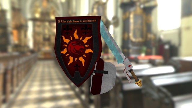 Fantasy armor set - Helmet, Shield & Sword 3D Model