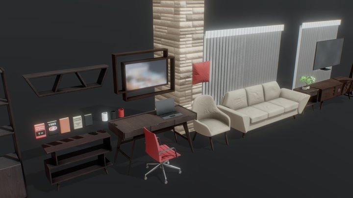 PBR Mid Century Modern Furniture Asset Pack 3D Model